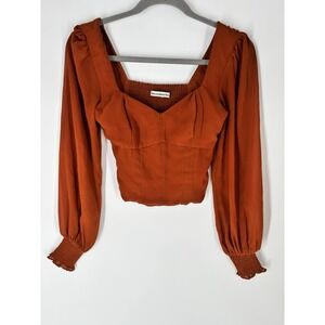 Abercrombie & Fitch Womens Sz‎ XS Burnt Orange Sweetheart Puff Sleeve Sheer Crop